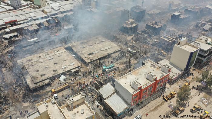 An arial view shows the aftermath of the fire at Waaheen market in Hargeisa, Somaliland