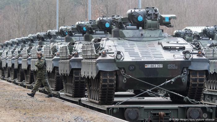 A row of Marder infantry vehicles