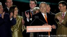 Hungarian Prime Minister Viktor Orban addresses supporters after the announcement of the partial results of parliamentary election in Budapest, Hungary, April 3, 2022. REUTERS/Bernadett Szabo