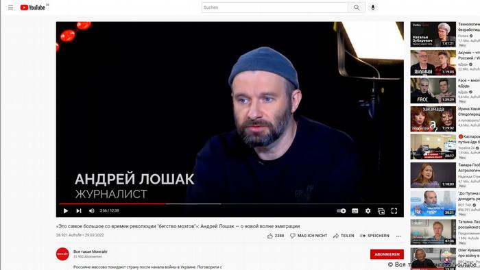 Ekrānuzņēmums ar Andreja Lošaka runu Krievijas televīzijas kanālā TV Doschd.