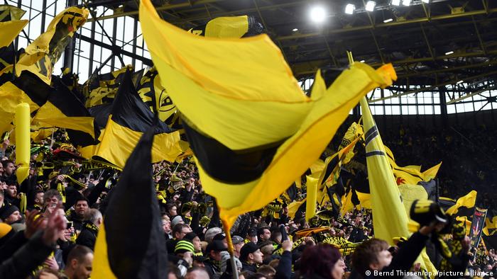 Borussia Dortmund fans waving flags