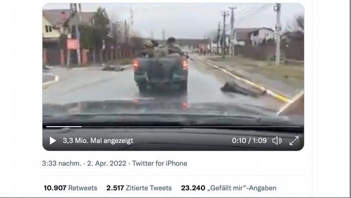 Screenshot Twitter | angebliches Fake-Video in Ukraine Butscha