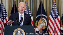 President Joe Biden speaks about the March jobs report in the State Dining Room of the White House, Friday, April 1, 2022, in Washington. (AP Photo/Patrick Semansky)