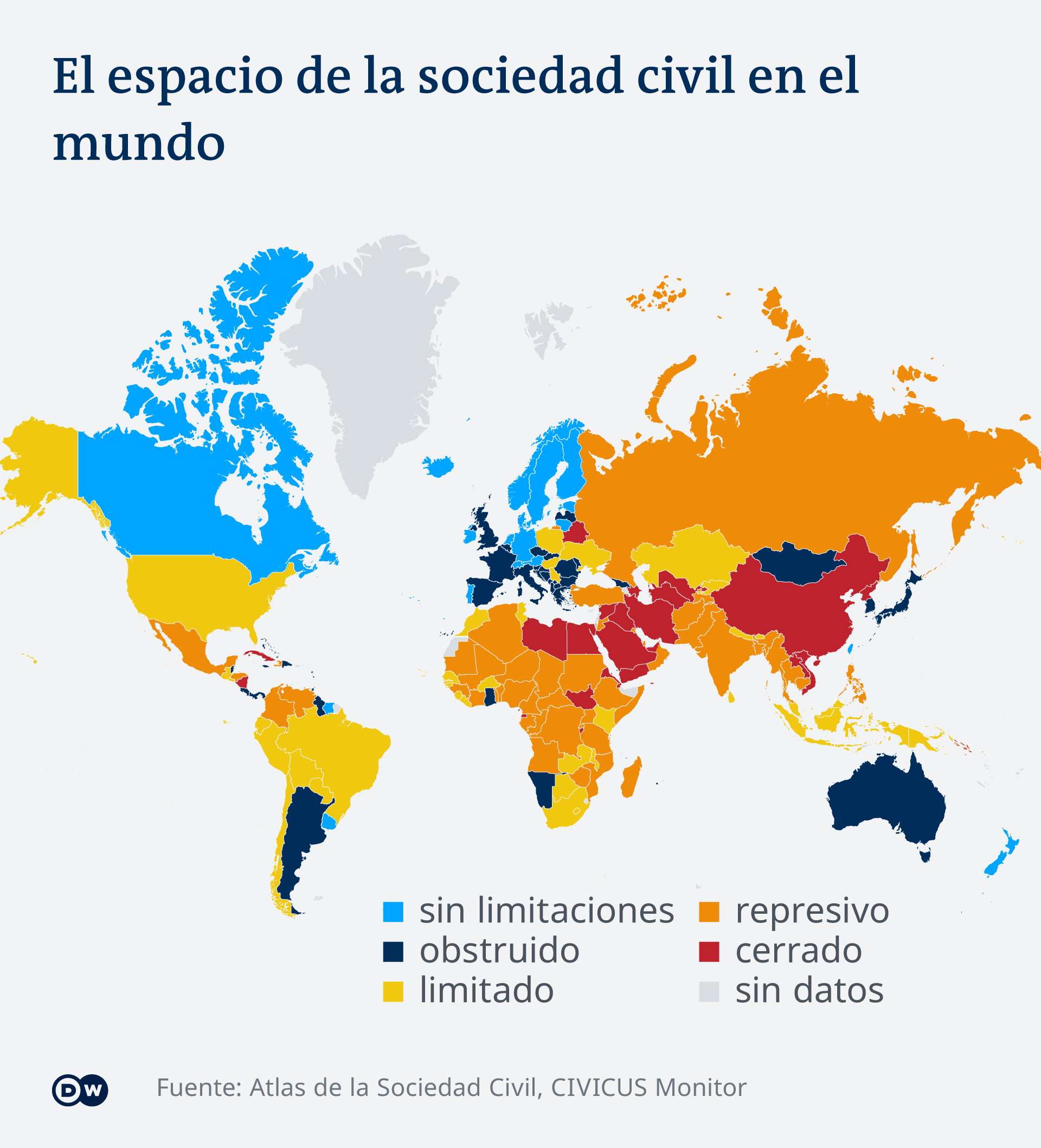 Infografik Karte CIVICUS Zivilgesellschaft weltweit Monitor ES