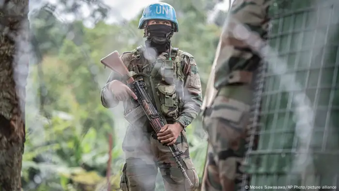 MONUSCO blue helmet deployed near Kibumba, north of Goma, Democratic Republic of Congo