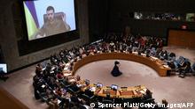 05.04.2022
NEW YORK, NEW YORK - APRIL 05: Ukrainian President Volodymyr Zelensky addresses the United Nations (UN) Security Council via video link on April 05, 2022 in New York City. The Security Council session was called to consider Ukrainian allegations of mass murder of civilians in the town of Bucha by Russian soldiers. Hundreds of bodies, some bound and shot at close range, were discovered in the town northwest of Kyiv after Russian soldiers left. Spencer Platt/Getty Images/AFP
== FOR NEWSPAPERS, INTERNET, TELCOS & TELEVISION USE ONLY ==