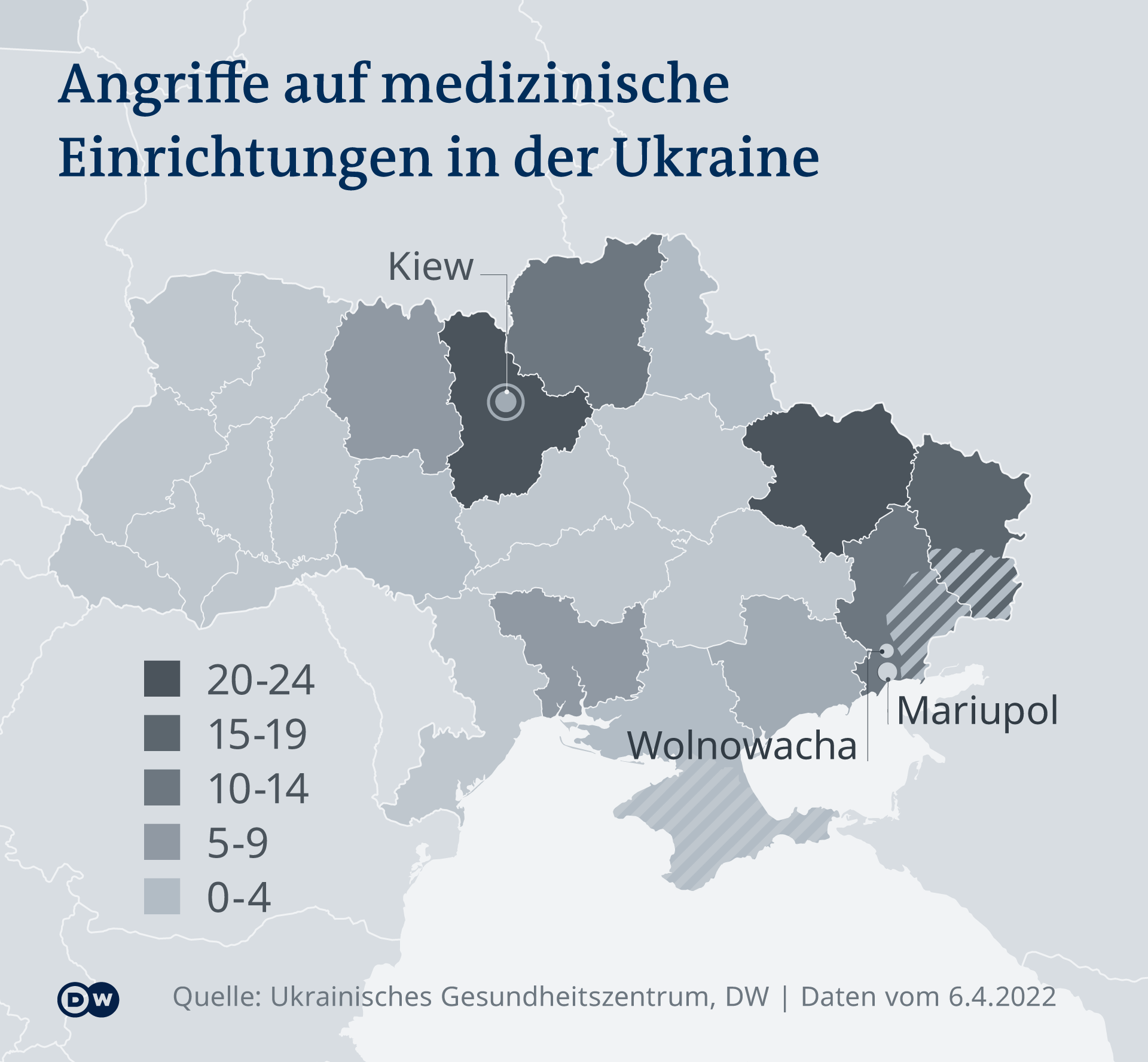 Infografik Karte Ukraine Angrif medizinische Einrichtungen DE