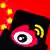 A imagem mostra o símbolo da rede social chinesa Weibo sobre um celular preto. Ao fundo, aparecem as estrelas da bandeira chinesa, em emarelo, sobre vermelho.