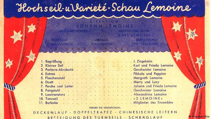 A program from 1947 for a highwire performance by the Lemoine family