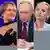 Three photos cut together showing, from left to right: Katerina Tikhonova, Vladimir Putin and Mariya Vorontsova.