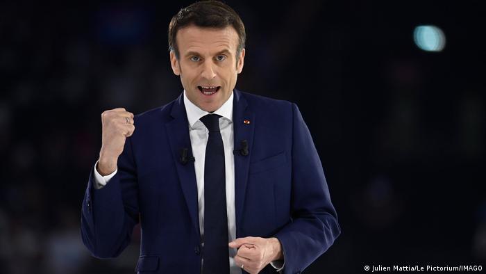Frankreich, Präsident Emmanuel Macron Wahlkampf in Paris