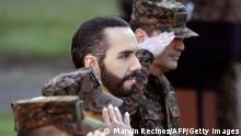 Salvadoran President Nayib Bukele attends the graduation of new military personnel, at the Captain General Gerardo Barrios Military School, in Antiguo Cuscatlan, El Salvador, on April 4, 2022. (Photo by Marvin RECINOS / AFP) (Photo by MARVIN RECINOS/AFP via Getty Images)