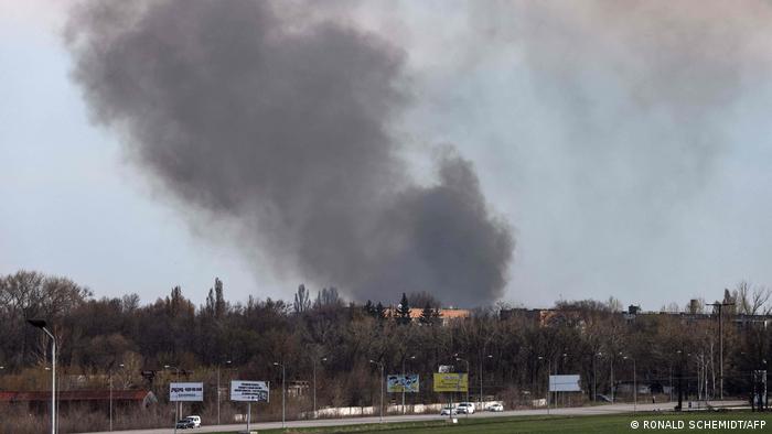 Smoke rises from Dnipro airport after the Russian attack
