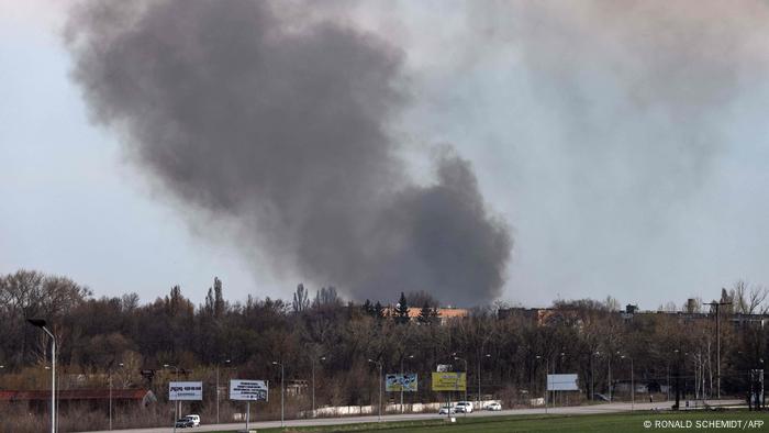 Smoke rises from Dnipro airport after the Russian attack