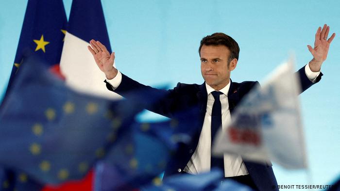 Frankreich Präsident Macron nach erster Runde Präsidentschaftswahl
