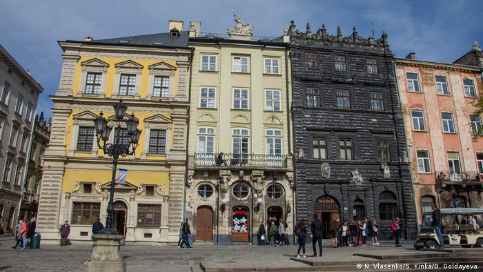 Colorful, historical fassades in Lviv, Ukraine