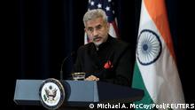 India’s External Affairs Minister Subrahmanyam Jaishankar holds a joint news conference during the fourth U.S.-India 2+2 Ministerial Dialogue at the State Department in Washington, U.S., April 11, 2022. REUTERS/Michael A. McCoy/Pool
