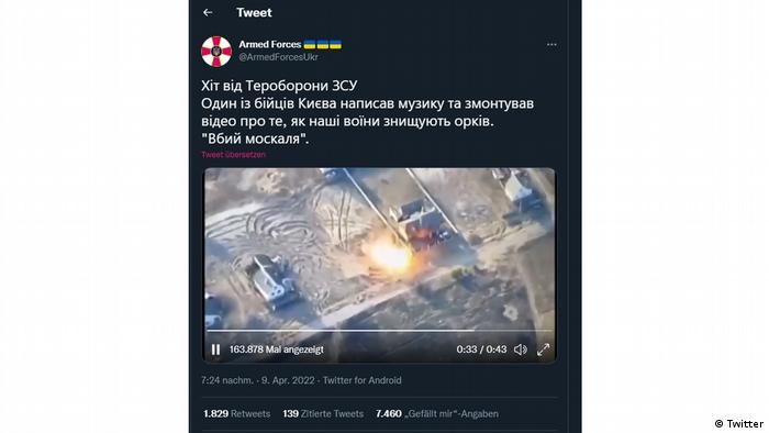 Скриншот одного твитов, призванных задокументировать успехи украинской армии в войне против России