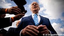 U.S. President Biden speaks to reporters while departing at Des Moines International Airport in Des Moines, Iowa, U.S., April 12, 2022. REUTERS/Al Drago
