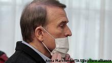 KIEV, UKRAINE - DECEMBER 17, 2021: Opposition Platform - For Life's Political Council Chairman Viktor Medvedchuk arrives for a hearing as the Kyiv Court of Appeal considers an appeal from the Ukrainian Prosecutor General's Office against the Pecherskyi District Court's decision to place him under house arrest. With charges of treason and accessory to terrorism brought against Medvedchuk on October 8, the prosecution instead seeks to remand him in custody. Anna Marchenko/TASS