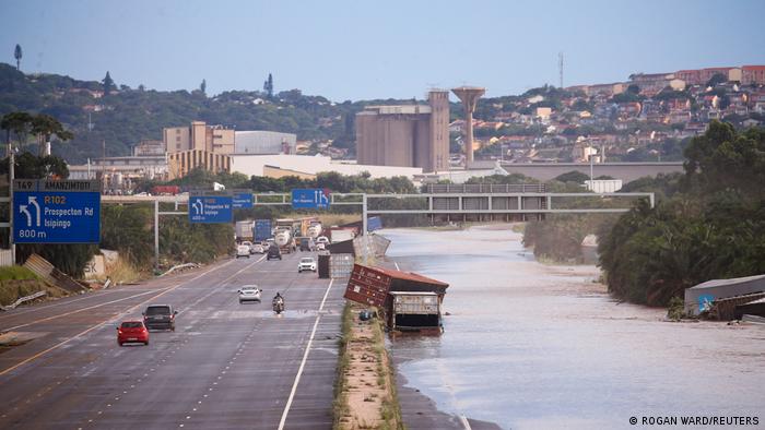 The N2 highway is under water after heavy rains caused flooding, in Durban, South Africa