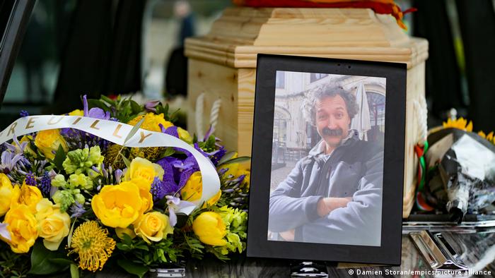 Coffin of Pierre Zakrzewski, a killed cameraman for Fox News
