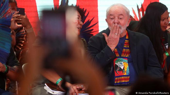Luiz Inacio Lula Da Silva joins the Indigenous Free Land camp to express support