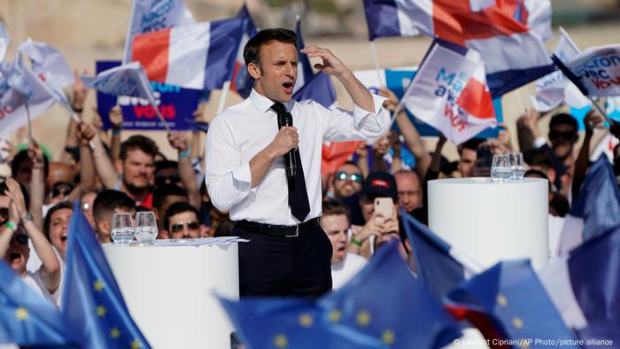 Emmanuel Macron at a rally in Marseille
