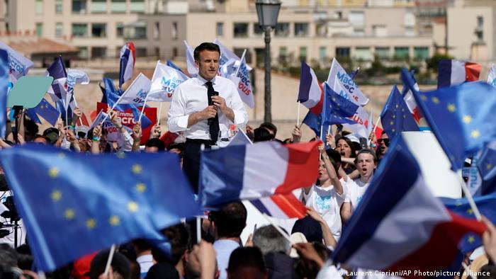 French President Macron at a rally in Marseille