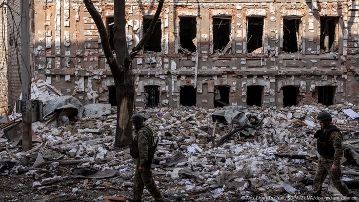 Rubble in the city of Kharkiv