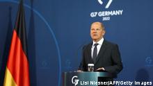 19.04.2022 *** German Chancellor Olaf Scholz addresses a press conference following a video conference with heads of States on Ukraine at the Chancellery in Berlin, on April 19, 2022. (Photo by LISI NIESNER / POOL / AFP) (Photo by LISI NIESNER/POOL/AFP via Getty Images)