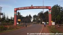 «Welcome to Iten, Home of Champions» reads the arch at the entrance to the small town of Iten, in Kenya's Rift Valley, on 30 March 2014. Kenya's best runners come here to train, also Iten attracts top international runners to train in the high altitude. Photo: Jason Patinkin