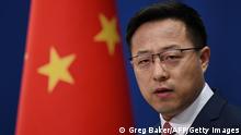 Chinese Foreign Ministry spokesman Zhao Lijian speaks at the daily media briefing in Beijing on April 8, 2020. (Photo by GREG BAKER / AFP) (Photo by GREG BAKER/AFP via Getty Images)