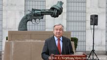UN-Generalsekretär Antonio Guterres spricht am UN-Hauptquartier in New York zur Presse. (zu dpa: «Ukraine-Krieg: UN-Generalsekretär will nach Kiew und Moskau reisen») +++ dpa-Bildfunk +++