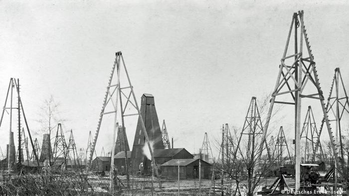 An archived picture from early 20th century showing oil wells in Wietze 