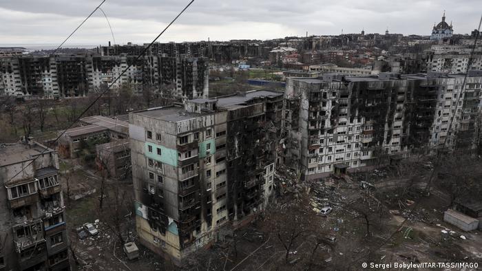 Burned out buildings in Mariupol