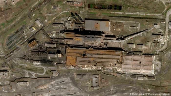Azovstal steelworks seen from air after damage from Russian shelling