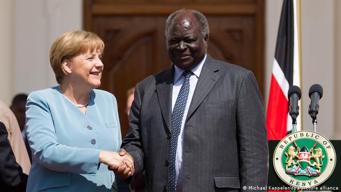 German Chancellor Angela Merkel with Kenyan President Mwai Kibaki in Nairobi, Kenya
