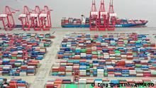  220415 -- SHANGHAI, April 15, 2022 -- Aerial photo taken on April 15, 2022 shows a view of Shanghai s Yangshan Port in east China. CHINA-SHANGHAI-YANGSHAN PORT-AERIAL VIEWS CN DingxTing PUBLICATIONxNOTxINxCHN