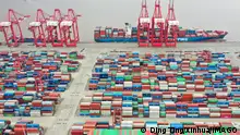  220415 -- SHANGHAI, April 15, 2022 -- Aerial photo taken on April 15, 2022 shows a view of Shanghai s Yangshan Port in east China. CHINA-SHANGHAI-YANGSHAN PORT-AERIAL VIEWS CN DingxTing PUBLICATIONxNOTxINxCHN