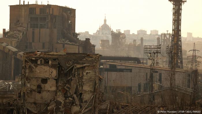 The Azovstal Iron and Steel Works is pictured in the aftermath of shelling and explosions