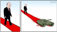 24.04.2022 *** Karikatur Vladdo
Titel: La alfombra roja de Putin.
