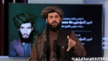 Afghan Taliban's Acting Minister of Defense Mullah Mohammad Yaqoob speaks during the death anniversary of Mullah Mohammad Omar, the late leader and founder of the Taliban, in Kabul, Afghanistan, April 24, 2022. REUTERS/Ali Khara