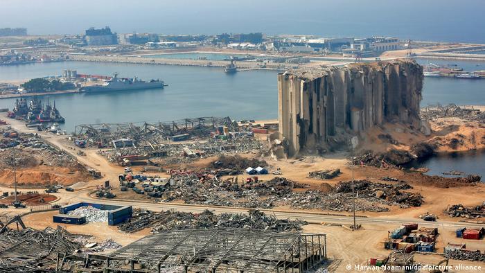 The burnt down silos at Beirut's port after the blast
