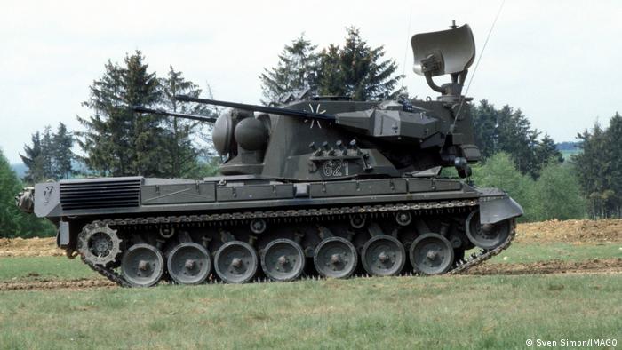A Gepard tank moves across a field