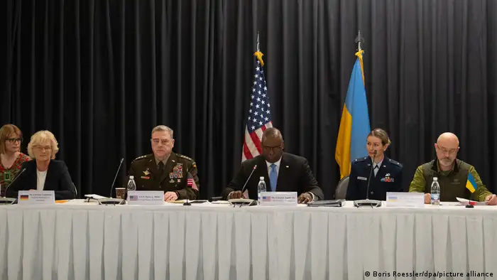 Defense Ministers seated at at table at the Ramstein air base