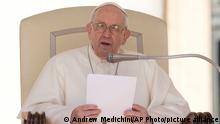 Pope Francis delivers his speech during the weekly general audience in St. Peter's Square, at the Vatican, Wednesday, April 27, 2022. (AP Photo/Andrew Medichini)