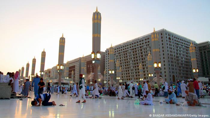 Muslim worshippers gather at the Prophet Mohammed Mosque during Ramadan