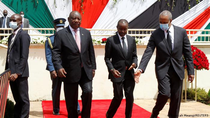 South African President Cyril Ramaphosa attends the memorial service of late former Kenyan President Mwai Kibaki, at the Nyayo Stadium, the venue of the national memorial service, in Nairobi, Kenya