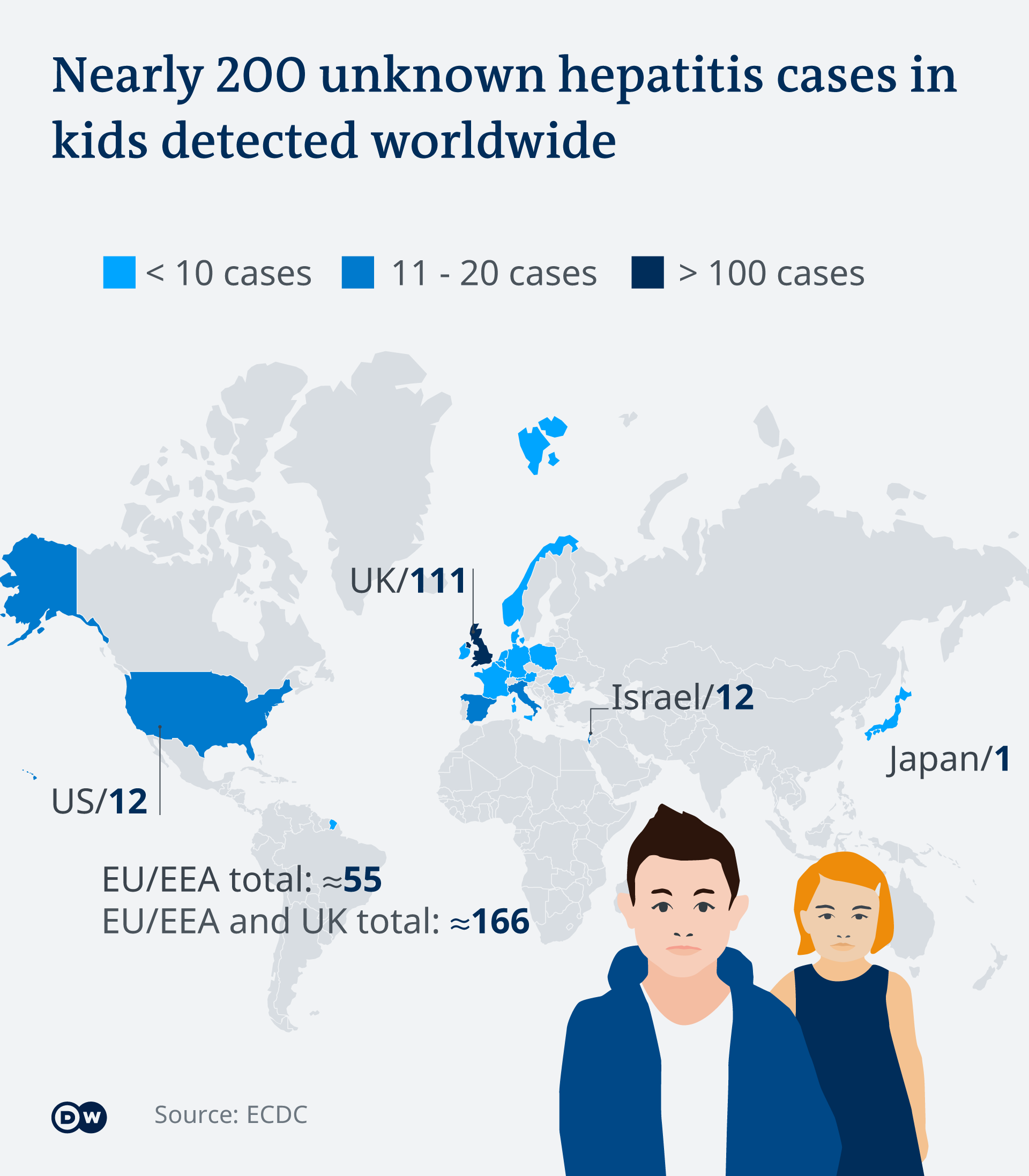 Карта на регистрираните случаи на мистериозен хепатитис кај децата до 29 април 2022